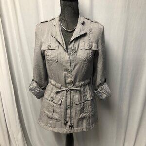 Basic Edge Jacket Womens Small Gray Shimmer Military Utility Safari Lightweight